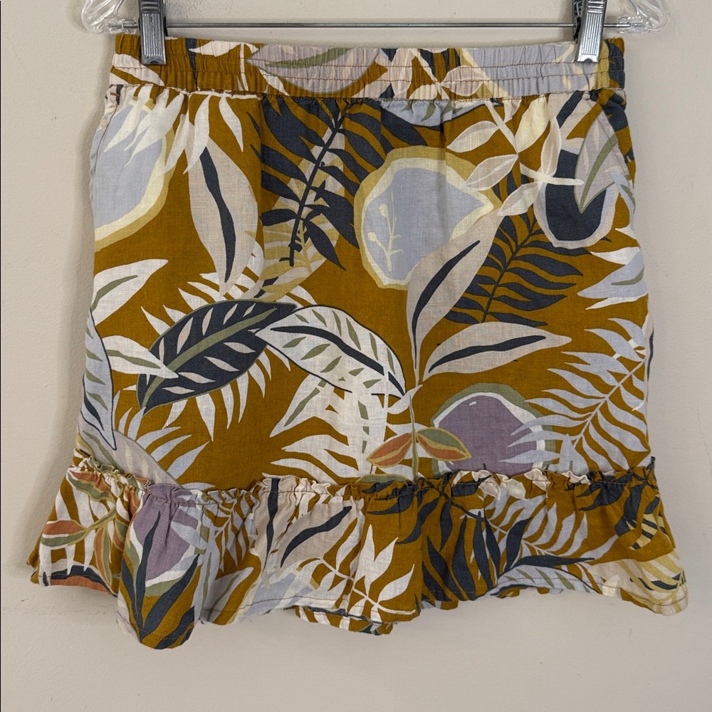 C&C California Linen mini skirt tropical floral Hawaiian print ruffled hem SZ SM